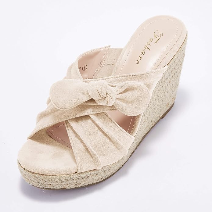 Womens Espadrilles Wedge Sandals Slides Platform Slip on Bow Knot Open Toe Summer Mules Shoes