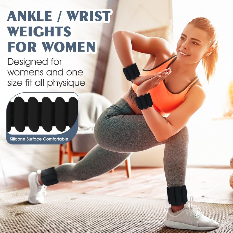 Wrist Weights Set of 2(1Lbs Each), Wearable Ankle Weights, Arm and Leg Weights for Women Men, Adjustable Bangles for Walking, Yoga, Swimming and Gym (Black)