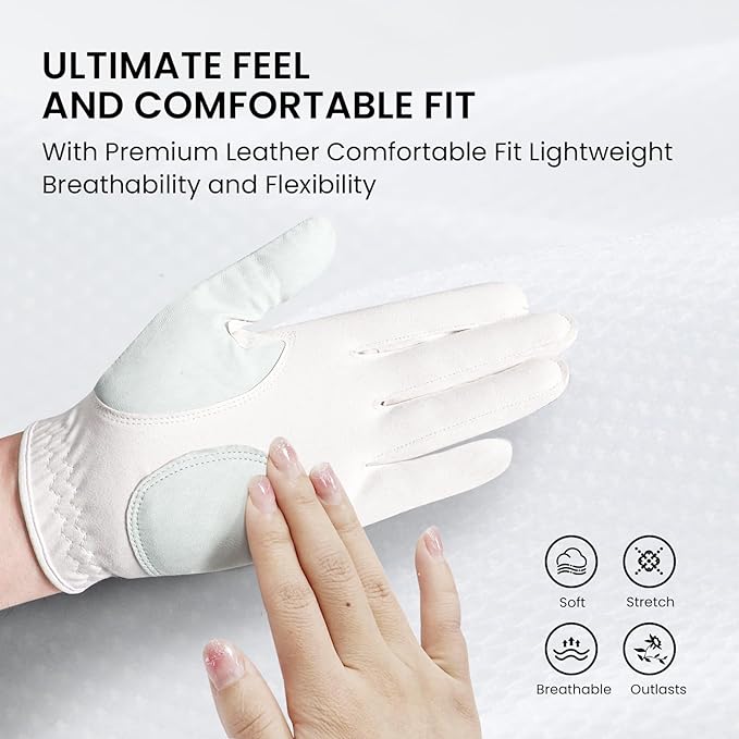 Golf Gloves Women with Ball Marker 2 Pack, Right Handed Golfer Left Hand, Ladies Breathable Soft All Weather Grip Glove Fit Size Small Medium Large XL