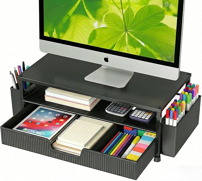 ECOLOVI Desk Organizer and Accessories, 2-Tier Computer Monitor Stand Rise