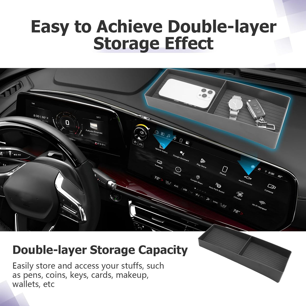 LUWU 2025 2026 Traverse Center Console Organizer Tray Compatible with 2025 2026 Chevrolet Traverse Accessories 2025 2026 Traverse Center Console Cup Holder Dashboard Storage Tray Black 2-Pack