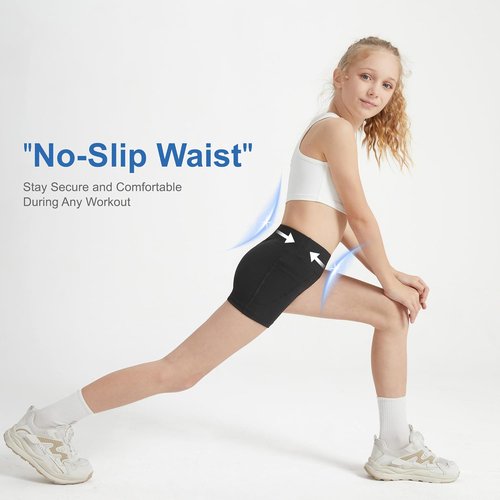 DIPUG Girls Volleyball Shorts - High Waist Biker Shorts with Pockets for Dance, Yoga & Gymnastics | 3 Pack