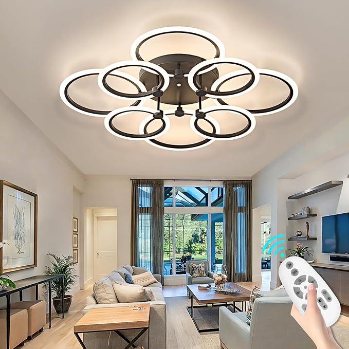 LED Ceiling Light, 8-Ring Modern Flush Mount Fixture, 145W Dimmable 3000K–6500K