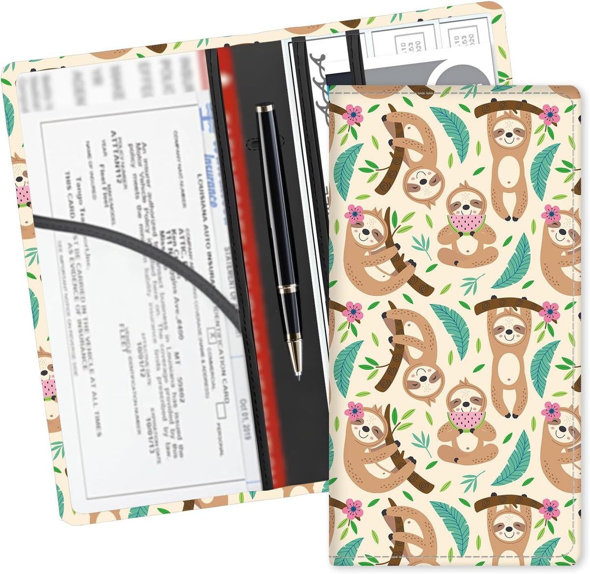Leather Car Registration and Insurance Card Holder, Cute Car Accessories Vehicle Glove Box Car Organizer for Documents, Cards, License Cute Purple Flowers