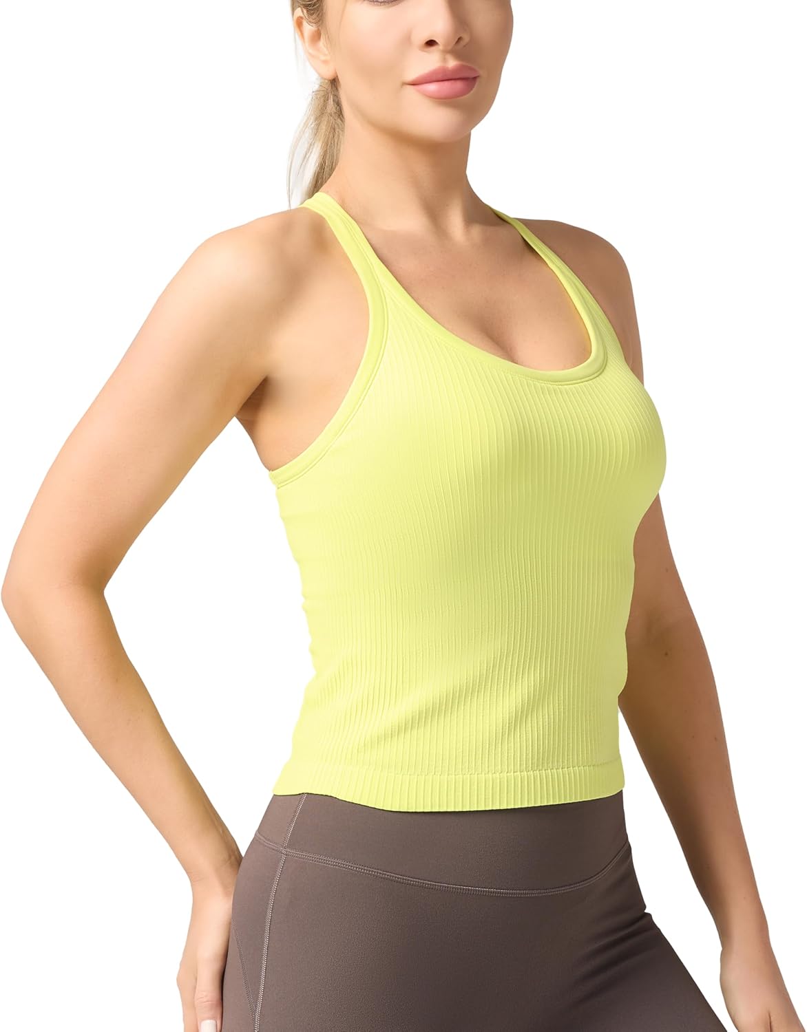 Skiennix Seamless Ribbed Workout Tank Top - Built-In Bra for Women | Comfortable & Stylish
