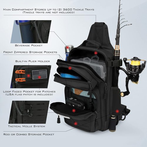 KastKing BlowBak Tactical Sling Tackle Bag - Lightweight Fishing Backpack for Men | Durable Storage Solution