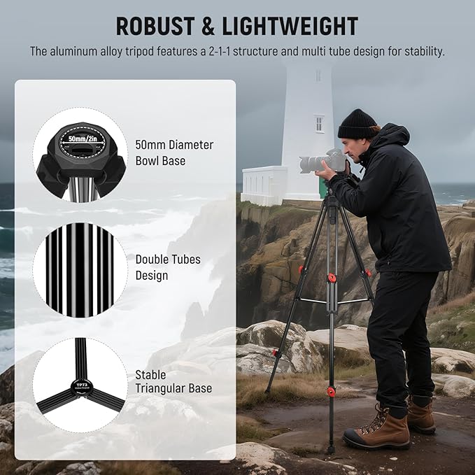 NEEWER Video Tripod with Fluid Head, Heavy Duty Aluminum Compact Portable