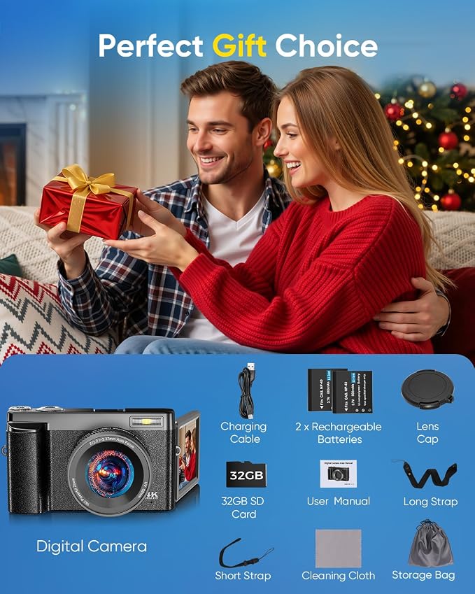 4K Digital Camera for Photography, 2026 Latest WiFi 64MP Vlogging Camera for