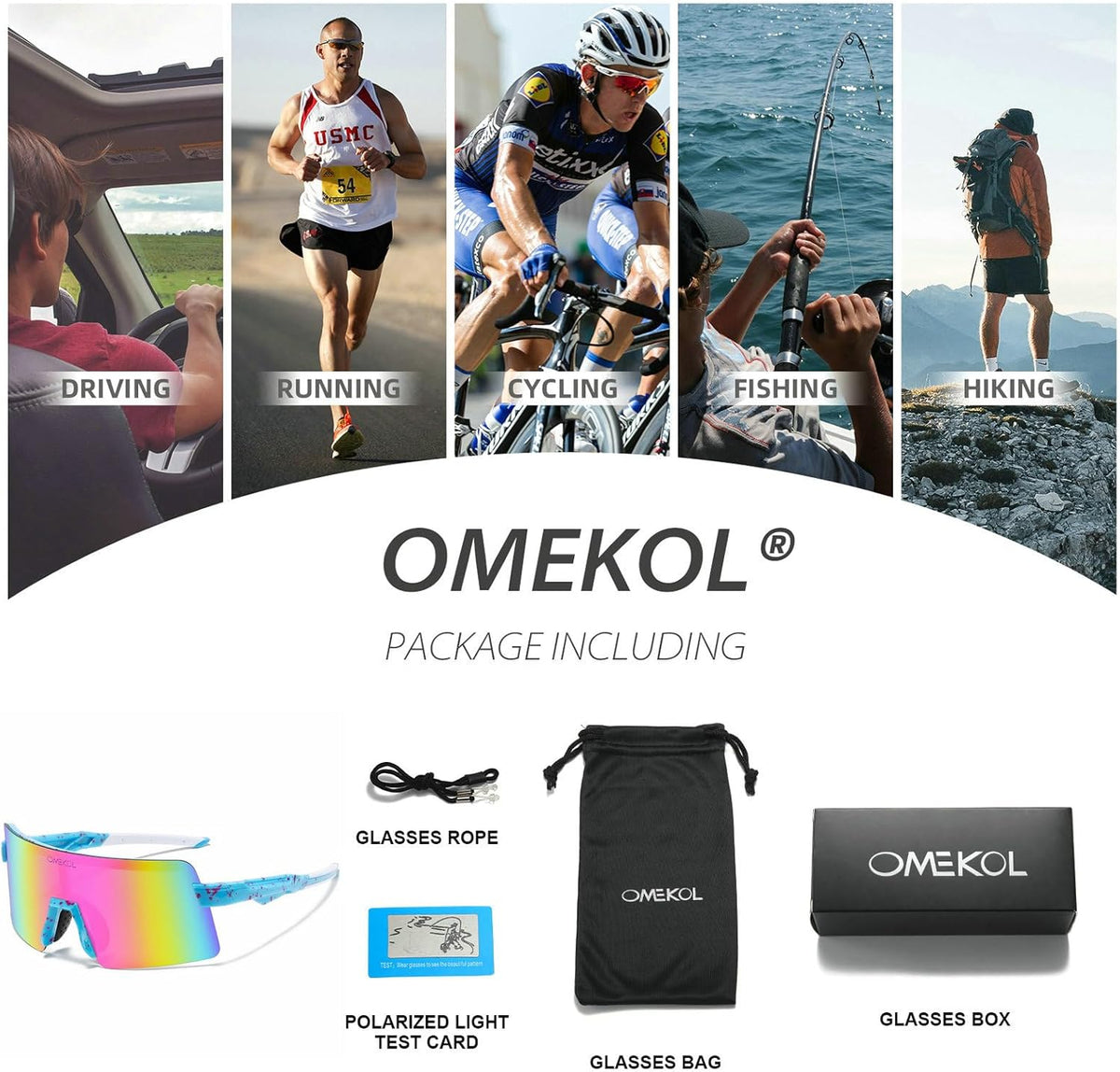 OMEKOL Polarized Sunglasses for Men and Women - UV400 Outdoor Sports Eyewear | Two Sizes Available
