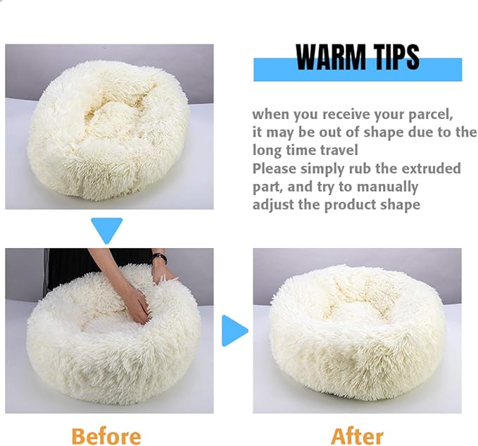 huraty Plush Dog Bed for Small Medium Dogs, Fluffy Donut Round Pet Cat Beds, Anti-Slip & Anti-Anxiety, 24 Inch for Puppy and Kitties, Apple Green, M