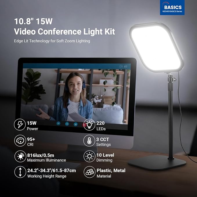 NEEWER Basics 10.8" Video Conference Lighting, 15W Bi Color Edge Lit Full