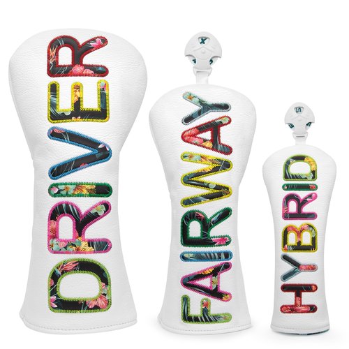 Golf Club Head Covers White for Driver, Fairway Hybrid Woods - 4 Options - Synthetic Leather Driver Headcover, Fairway Wood Head Cover, Golf Hybrid Head Cover (3pcs(D,F,H))