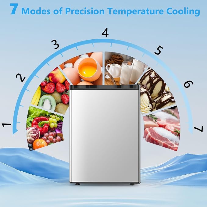 COWSAR 2.6 Cu.Ft Mini Fridge with Freezer, Quiet Reversible Door Compact Refrigerator, Small Refrigerator with 2 Removable Shelves, Adjustable Thermostat, for Office, Bedroom, Dorm, Silver