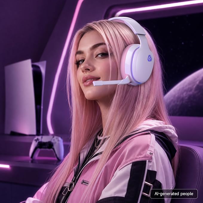 AOC 2.4GHz Wireless Gaming Headset for PS5, PS4, PC, Switch, 45Hr, Pink | Bluetooth 6.0 Gaming Headphones with Noise Canceling Mic, 7.1 Virtual Surround, Great for Fortnite & Call of Duty/FPS Gamers