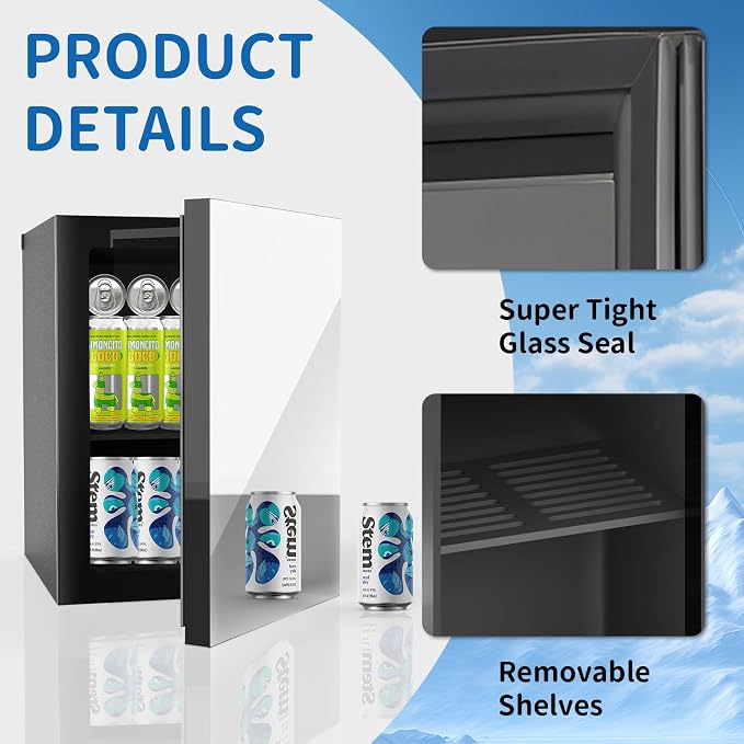 Erivess Mini Fridge 24 Can Beverage Refrigerator Cooler Mirrored Glass Door | 0.9 Cu Ft Drink Fridge for Home/Bar/Office with Digital Temperature Control, Removable Shelf for Cosmetics/Skincare/Soda/Beer