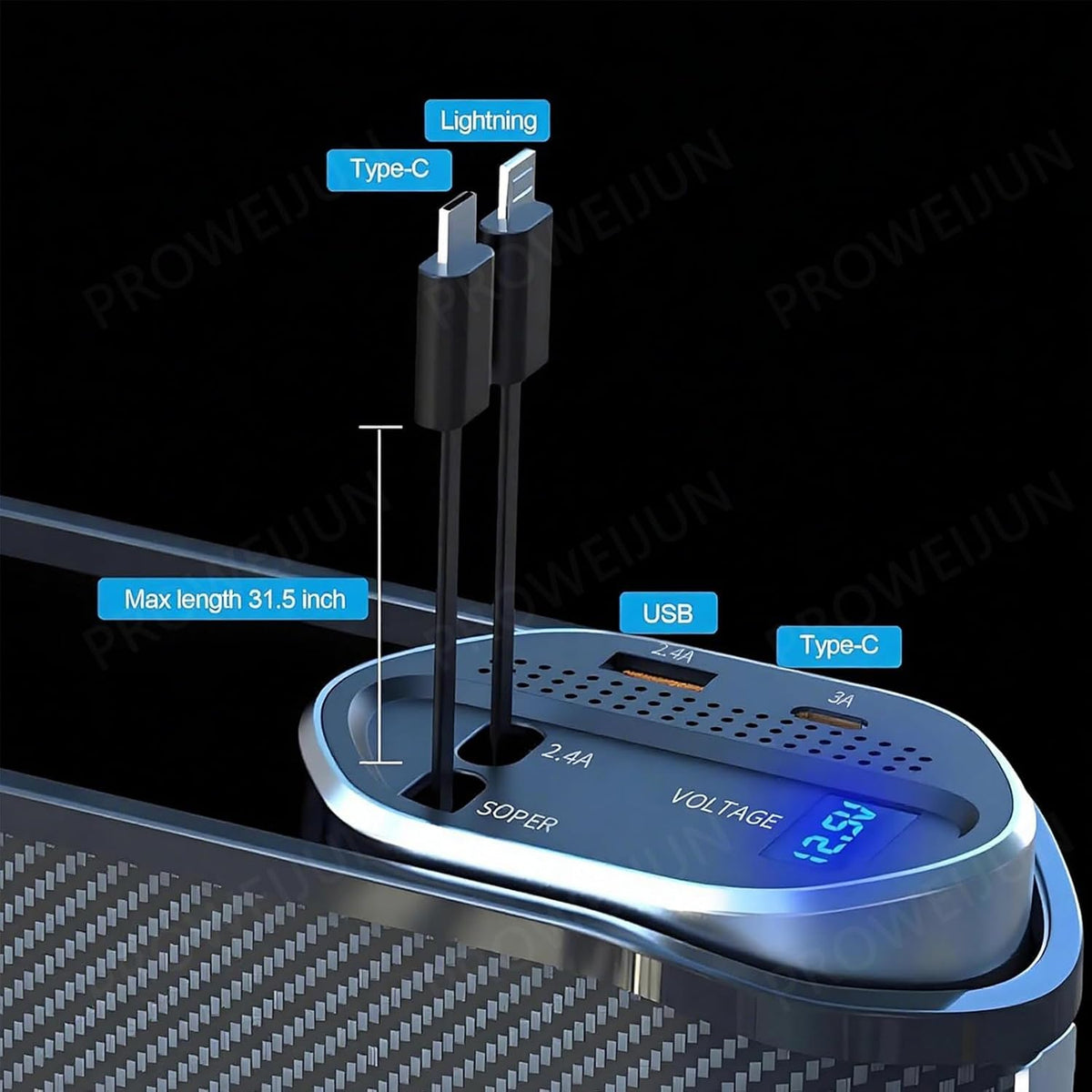 5-in-1 Car Seat Gap Filler Organizer,Retractable Cables for iPhone/Android