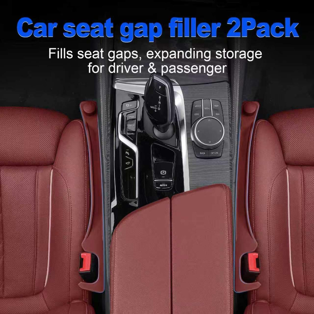 Car Seat Gap Filler 2 Pack with 180° Flip Design - Premium TPE Seat Console Organizer with Storage Box - Universal Fit for Car SUV Truck - Anti-Drop Crevice Blocker (Burgundy)
