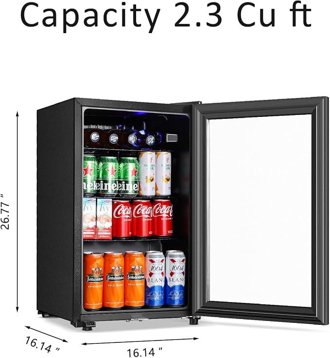 Saeoola Beverage Refrigerator, 2.3Cu.ft Mini Fridge with Double Glass Door, Cooler for Soda, Beer or Wine for Home, Office or Bar with Adjustable Removable Shelves (Black)