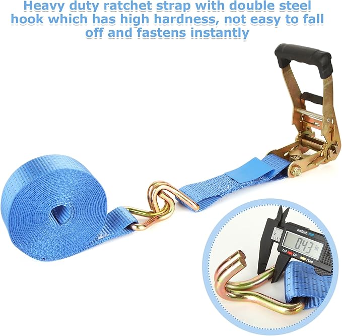 2 Pack 2 Inch Ratchet Straps Heavy Duty 20ft Tie Down Straps Ratchet with Double J Hook, 8000 LBS Break Strength, Cargo Ratchet Straps for Truck, Trailers, Kayaks, Car Roof