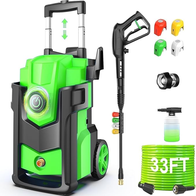 Electric Pressure Washer, 5000 PSI 4.0 GPM Heavy Duty Power Washer, with 4 Nozzles,Foam Cannon,33FT Hose Reel and 500ml Soap Bottle for Home/Cars(Light Green)