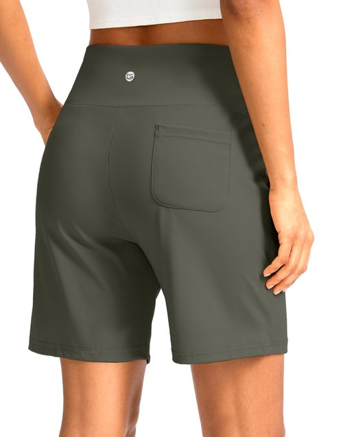 G Gradual Women's Bermuda Long Shorts with Pockets 7" High Waisted Knee Length Shorts for Women Walking Athletic Workout(Grey Sage-L7,M)