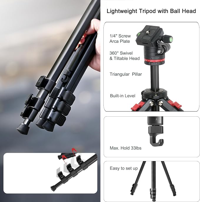 Travel Tripod, Canon G7X, DSLR/SLR Cameras, Video Camcorders, Action Cameras