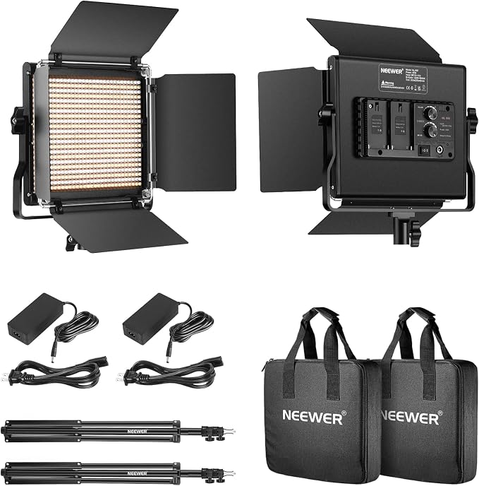 NEEWER 2 Pack Bi Color 660 LED Video Light and Stand Kit: 3200-5600K CRI 96+