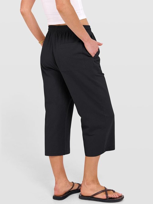 ANRABESS Capris Pants - Women's Summer Casual Loose Fit with Drawstring | High Waist Cropped Trousers