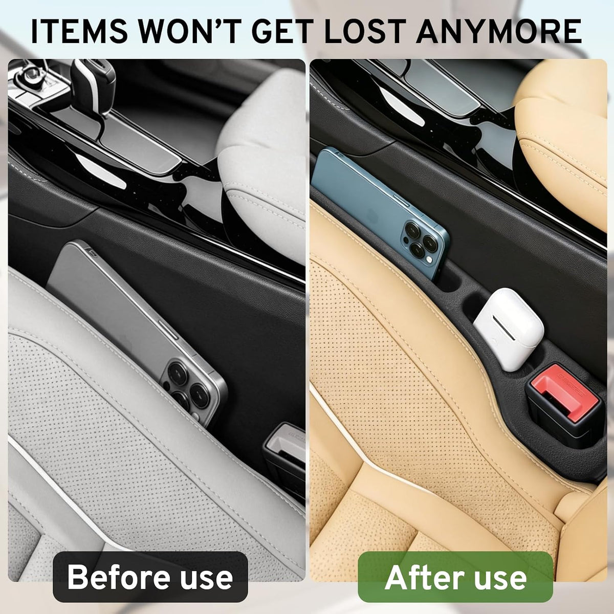 Car Seat Gap Filler Organizer for Mercedes Benz C300 GLC 300 GLK 250 350 2026 2025 2024-2000 Plug with Storage Slot Strip No-Drop Seat Side Gap with Phone Holder - 2 Pack