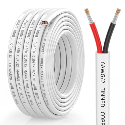 CONEPY 6 Gauge Marine Wire - 6/2 Duplex Marine Grade Cable | IP68 Waterproof Tinned Copper (15FT)