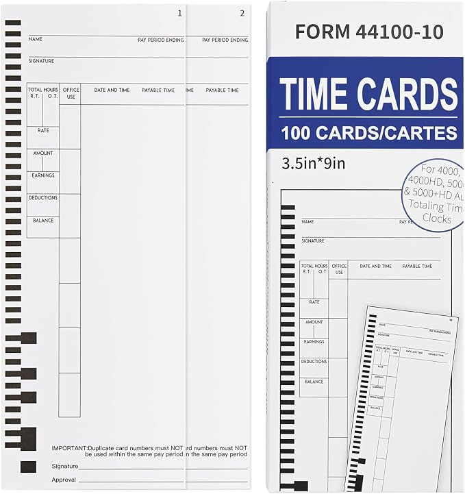 44100-10 Employee Time Cards, 10 Boxes of 100, Includes 1 Compatible 5000R