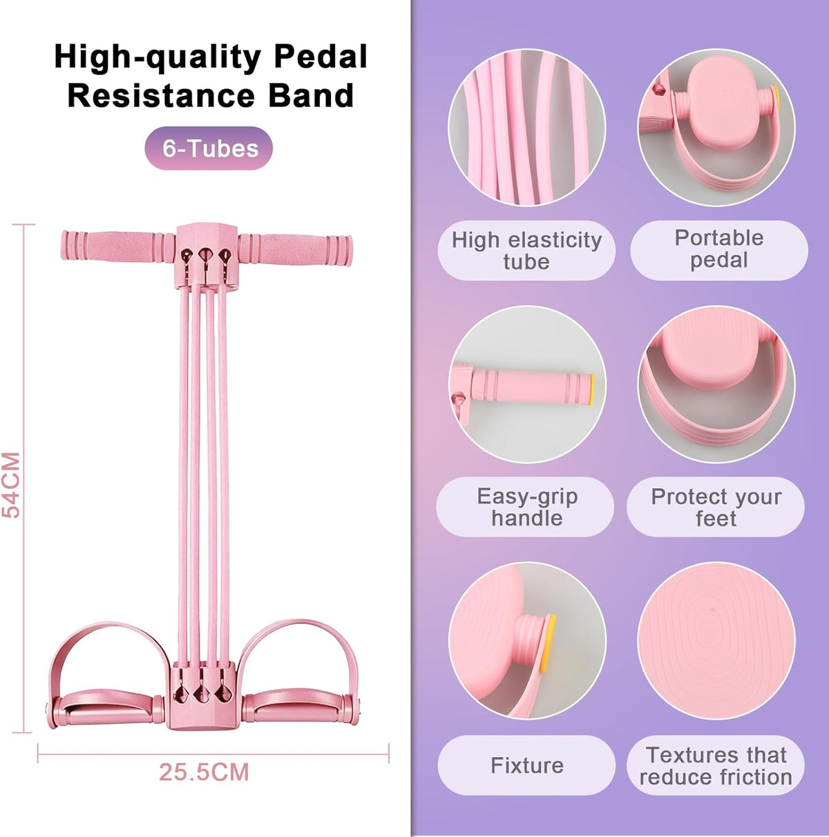 Upgrade Pedal Resistance Band - 6-Tube Detachable Yoga Bands for Full Body Stretching & Shaping