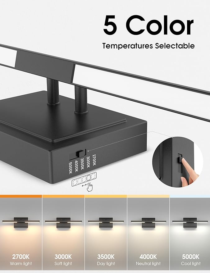 VOLISUN Bathroom Vanity Light 15.7 inch, 5CCT Dimmable, 20W LED Bathroom Light Fixture Over Mirror, Black Bar Vanity Light for Bathrooms Mirror Cabinets-ETL Certificated