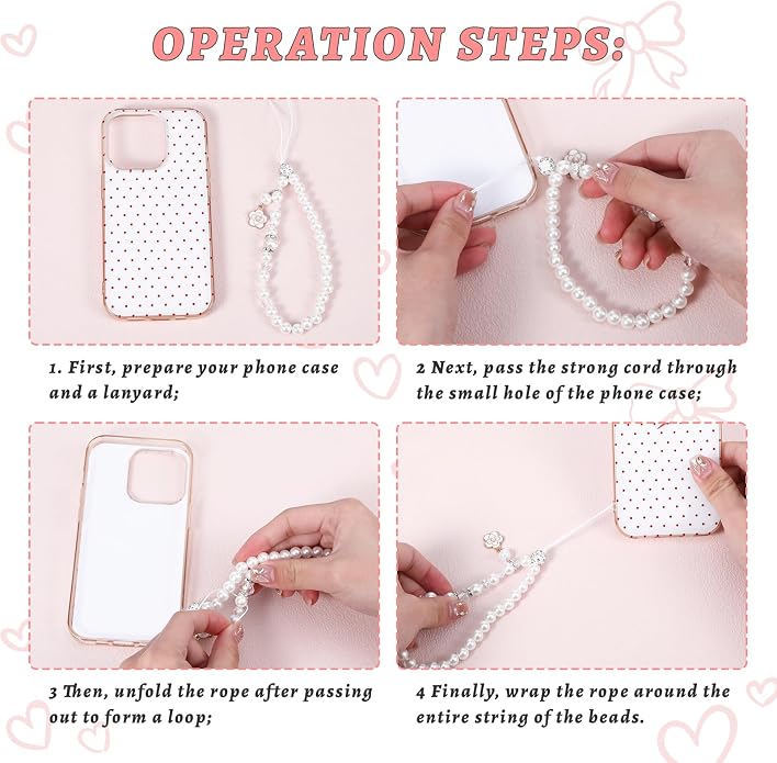 Pink Beaded Phone Wrist Straps, Y2K Phone Case Charms Camera Charm Strap