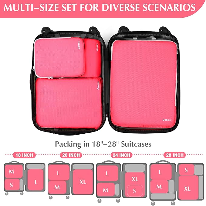 Gonex Compression Packing Cubes, 3pcs/4pcs Expandable Storage Travel Luggage Bags Organizers