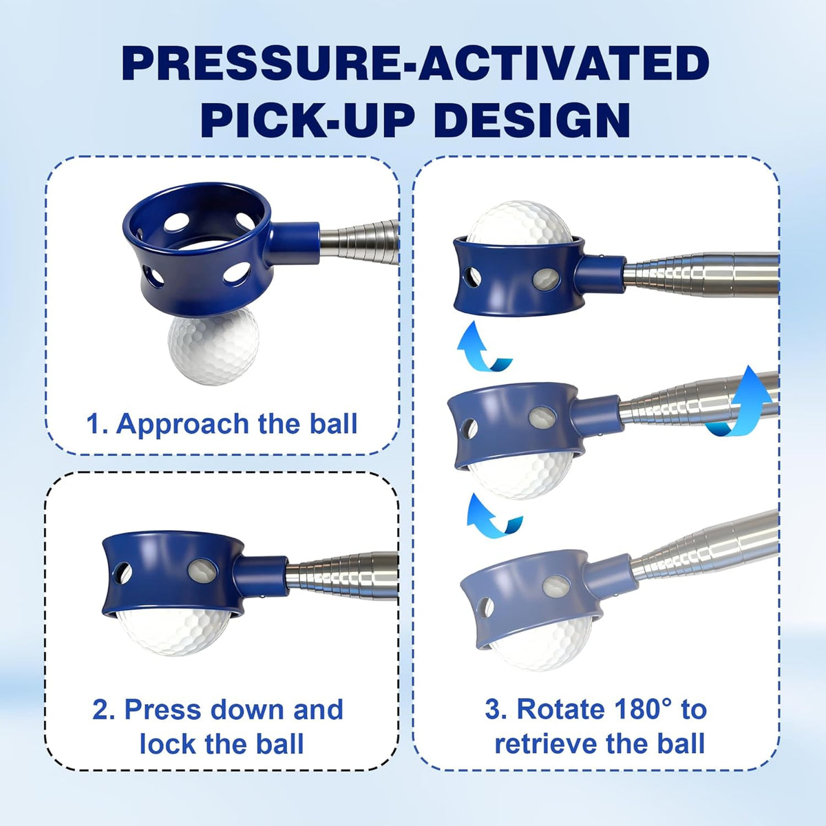 Skiennix Golf Ball Retriever - Telescopic Water Picker Tool with Stainless Steel Shaft & Non-Slip Grip | Perfect Gift for Golfers