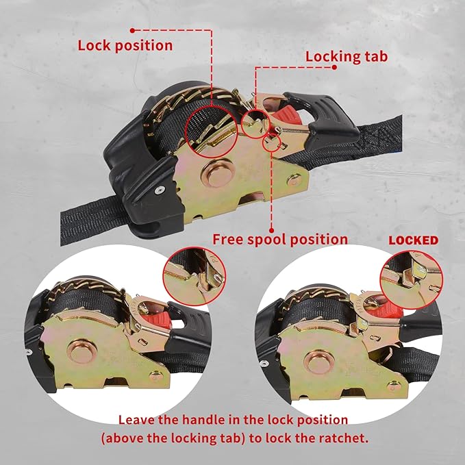 2 Pack Retractable Ratchet Straps (2" × 10'), 3000LBS Break Strength Self Retracting Ratchet Straps Heavy Duty Retractable Tie Down Straps for Motorcycle, Trailers, Boats, ATVs, UTVs