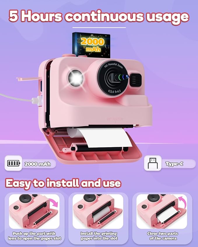 Dylanto Kids Camera Instant Print, 1080P Kids Instant Cameras that Print Photos