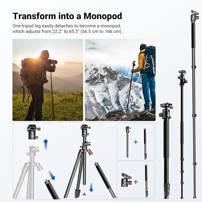 NEEWER 90 Inch Tall Overhead Horizontal Camera Tripod Monopod