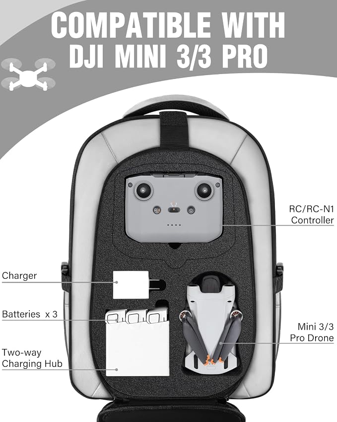 PEKREWS Mini 4 Pro Case, Mini 3/4 Pro Waterproof Hard Carrying Case, Large