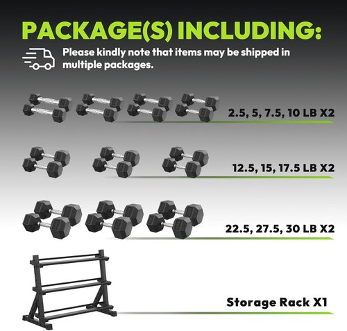HANDBODE Hex Dumbbell Set - 300-840 lb Rubber Coated Weights with Heavy Duty Rack | Home Gym Strength Training