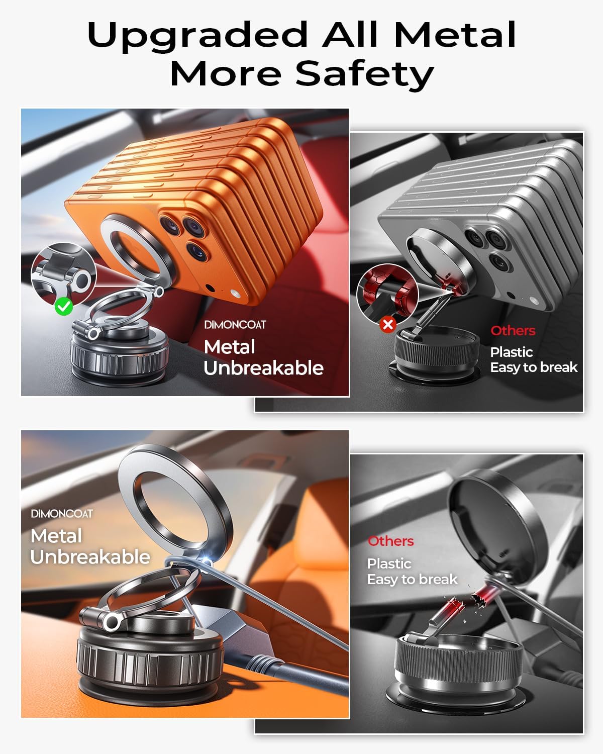 2-Pack Vacuum Magnetic Phone Holder for Car [All-Metal & 119+lbs Suction]