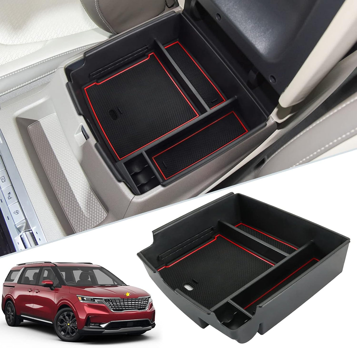 SKTU for 2025 2026 2027 Kia Carnival Center Console Organizer 2025-2027 Carnival (LX/LXS/EX/SX/SX Prestige) Console Tray Kia Carnival 2025 2026 2027 Accessories Armrest Storage Box with Coins Holder