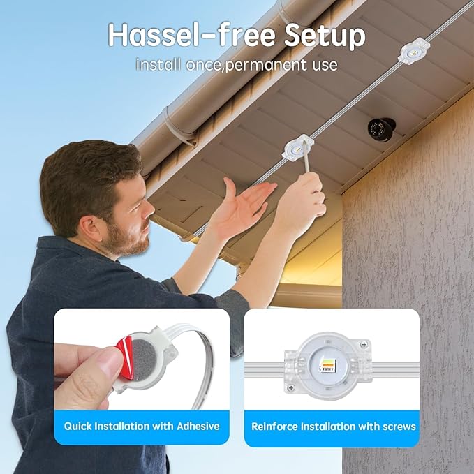 100FT Permanent Outdoor RGB Lights,IP67 Waterproof Smart LED Eaves Lights with App/Remote Control,for Christmas and All Holiday Decor,Daily and Accent Lighting,House Roof and Garden Lighting
