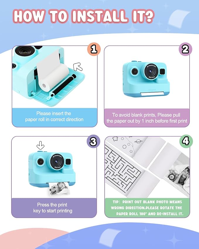 Dylanto Kids Camera Instant Print, 1080P Kids Instant Cameras that Print Photos