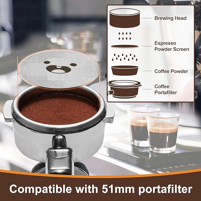 51mm Espresso Puck Screen 3-Pack, Lower Shower Screen, Metal Coffee Reusable Filter for Espresso Portafilter Basket, 1.7 Thickness - 316 Stainless Steel(Cute Face)