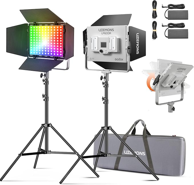 Godox LP600R 60W RGB LED Light Panel 2-Light Kit, Light Stand, Carrying Case