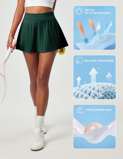 Heathyoga Pleated Tennis Skirts for Women High Waisted Athletic Skorts for Woman with Pockets Tummy Control Golf Skirts Dark Green