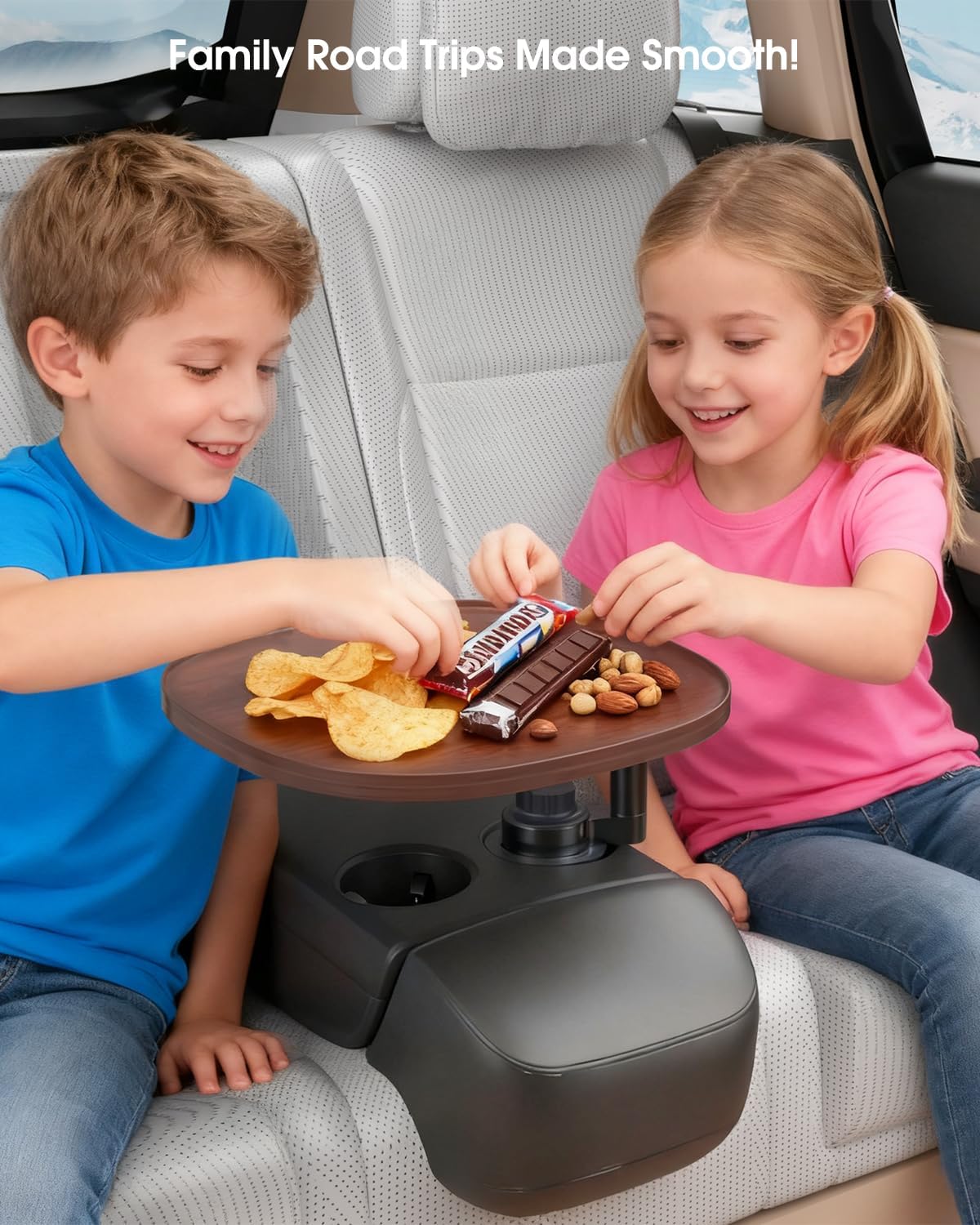 Car Tray Table & Car Laptop Desk - Height Adjustable 360° Swivel Tripod, Solid Wood Car Laptop Mount & Cup Holder Table-Steering Wheel Tray for Dining, Home, Outdoor Picnic, Hiking & Traveling (Oval)
