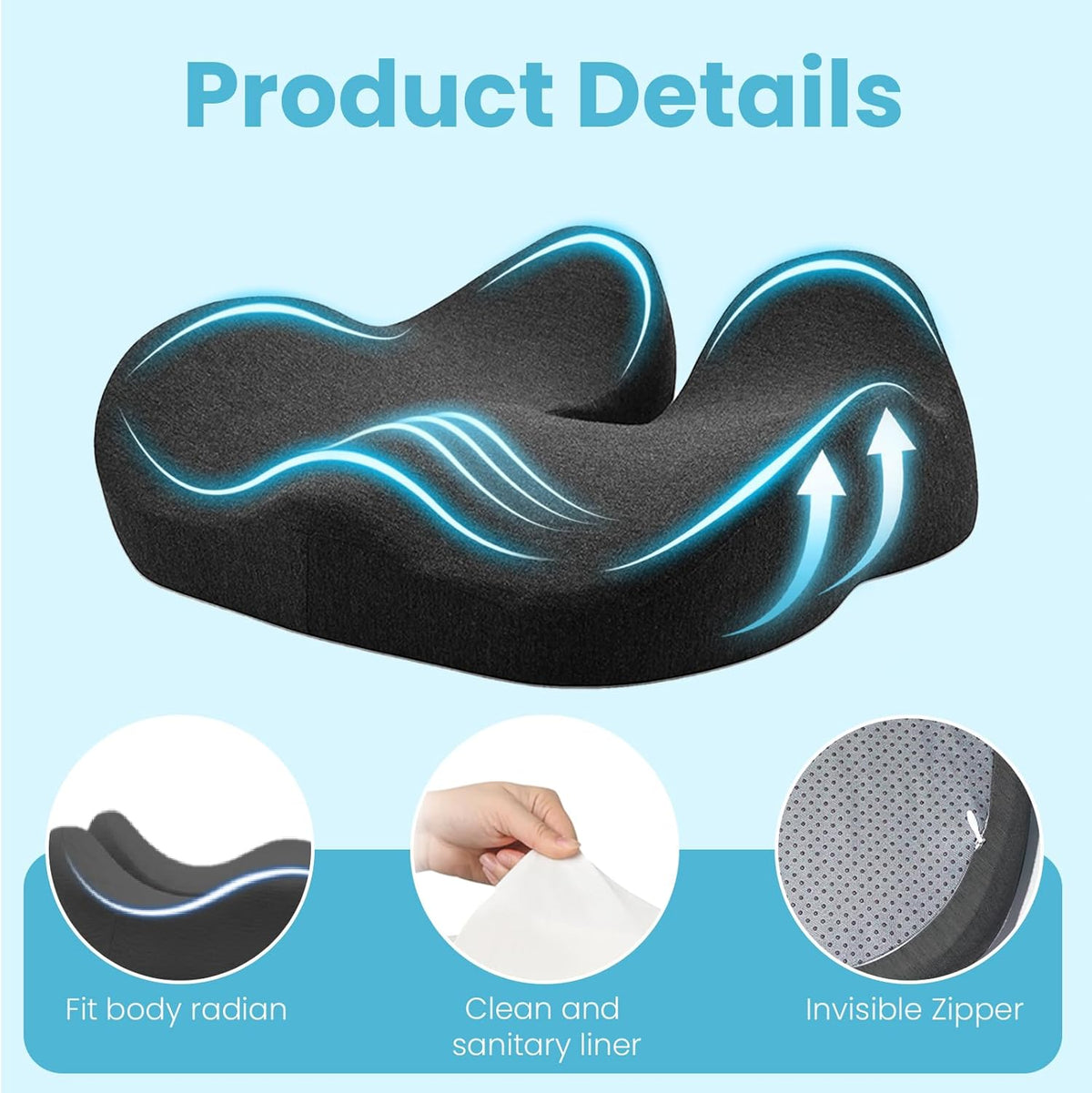 Seat Cushion,Ergonomic Chair Cushions for Sit Bone Tailbone Pain Relief,Sciatica &amp; Back Support,Memory Foam Butt Pillow for Office,Car,Home,Gaming,Wheelchair